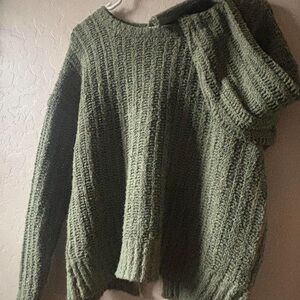Chunky Knit Keyhole Open Back Crewneck Sweater Size Large Cozy Feminine Neutral
